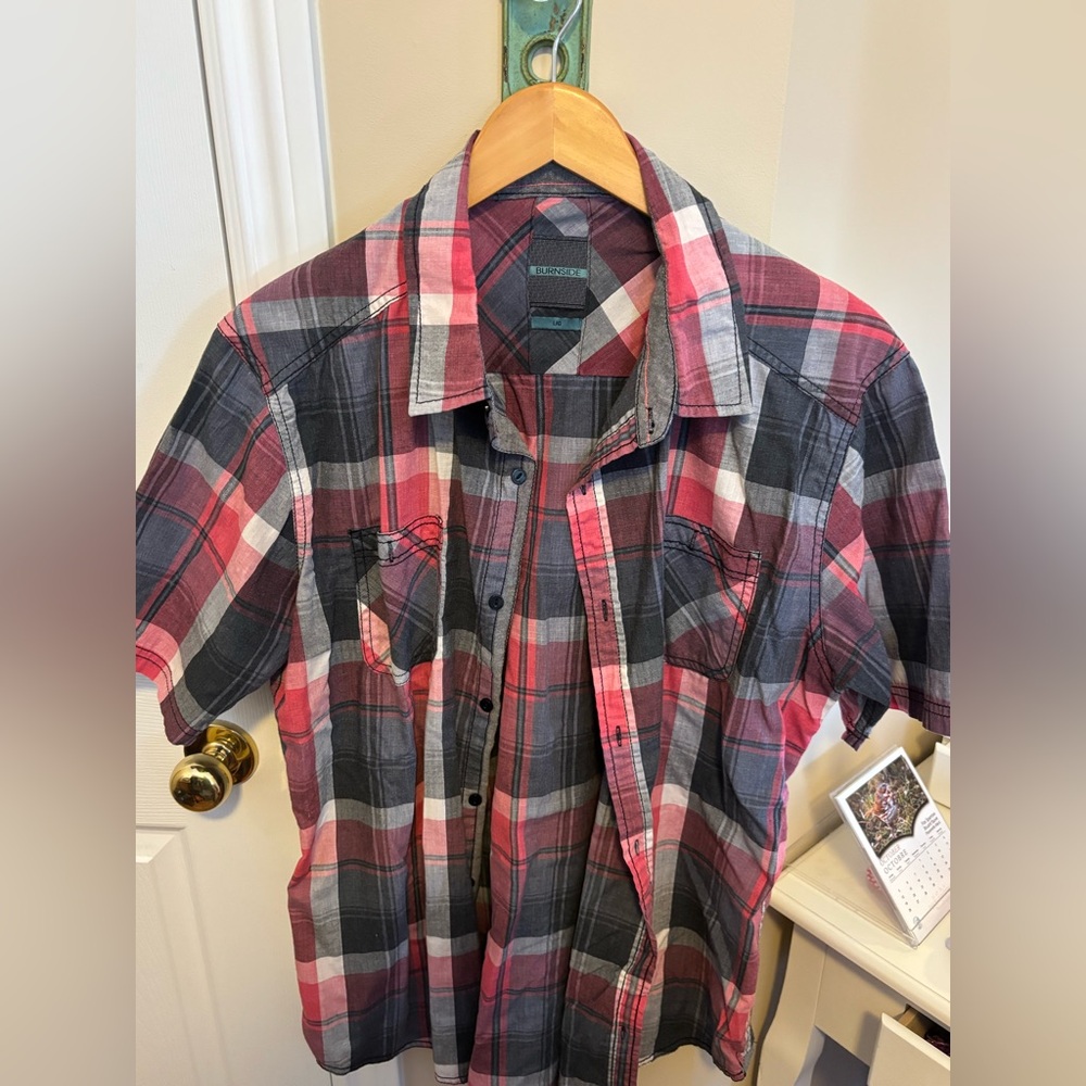 Burnside Red and Gray Plaid Casual Shirt